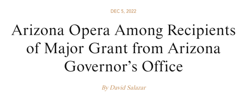 Arizona Opera Among Recipients of Major Grant from Arizona Governor’s Office