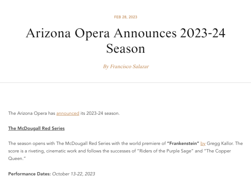 Arizona Opera Announces 2023/24 Season