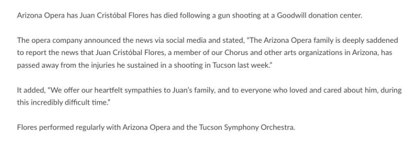 Arizona Opera Singer Juan Cristóbal Flores Dies After Shooting at Goodwill Donation Center