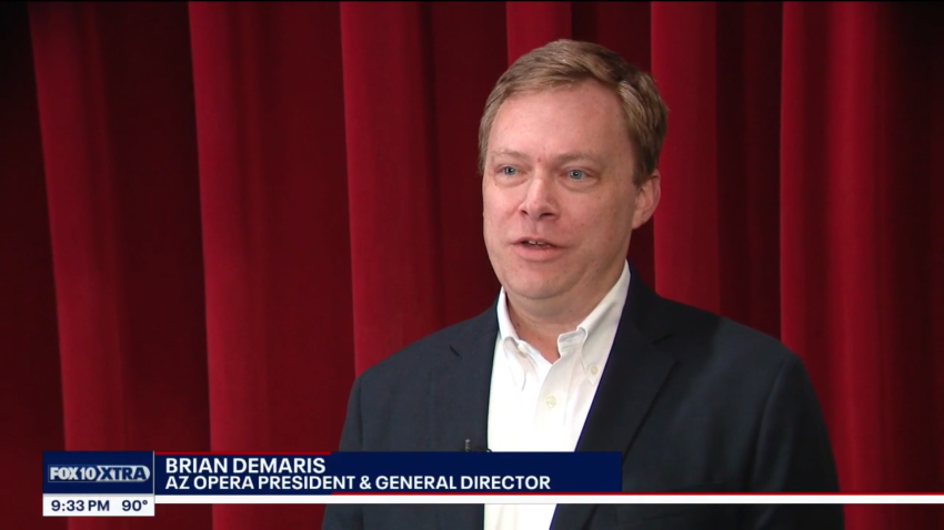 A screenshot featuring Brian DeMaris from Fox10's news piece "Arizona Opera defends long-time art form ahead of 'Cinderella' production"