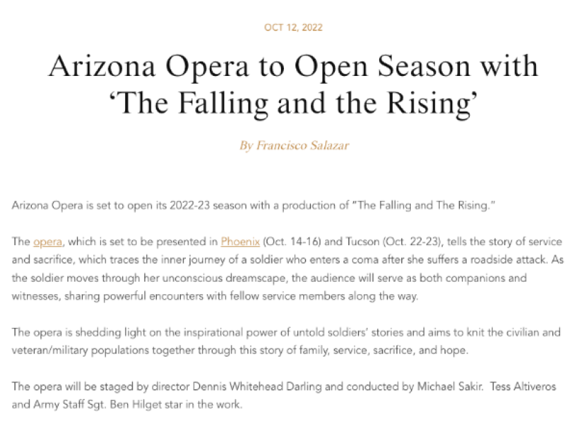 Arizona Opera to Open Season with ‘The Falling and the Rising’