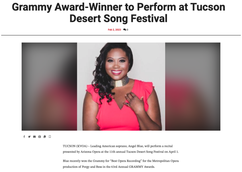 Grammy Award-Winner to Perform at Tucson Desert Song Festival