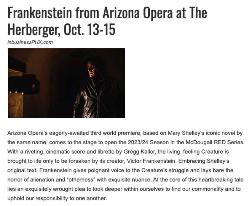 Frankenstein from Arizona Opera at The Herberger, Oct. 13-15