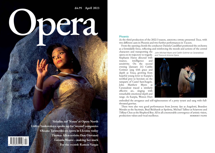 Tosca Review from Opera Magazine (April 2023 Issue)