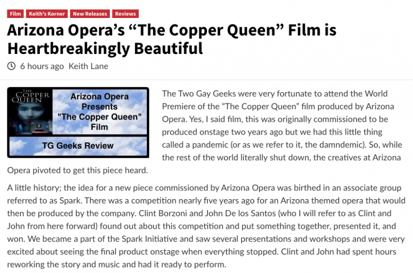 Arizona Opera’s “The Copper Queen” Film is Heartbreakingly Beautiful
