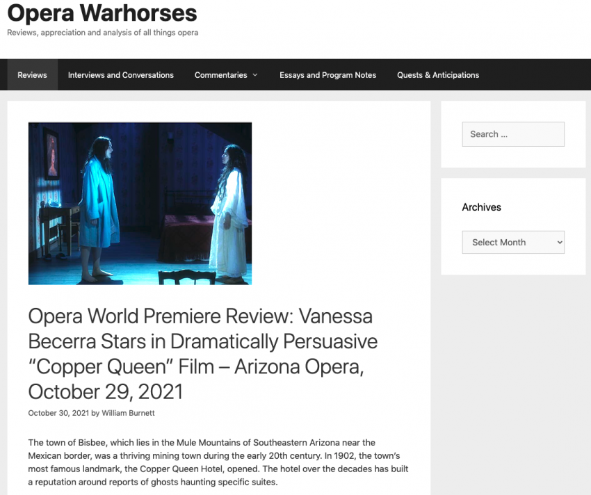 Opera World Premiere Review: Vanessa Becerra Stars in Dramatically Persuasive “Copper Queen” Film