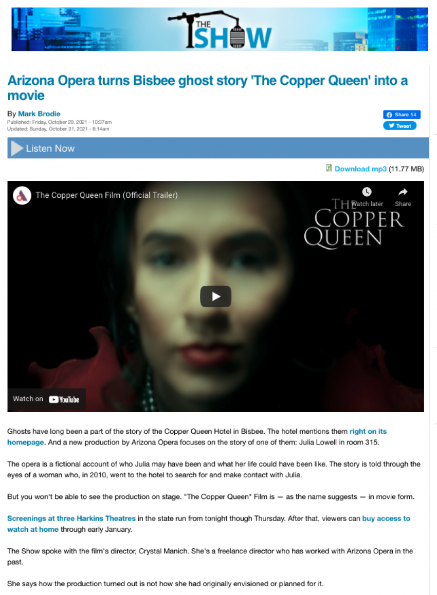 Arizona Opera turns Bisbee ghost story 'The Copper Queen' into a movie