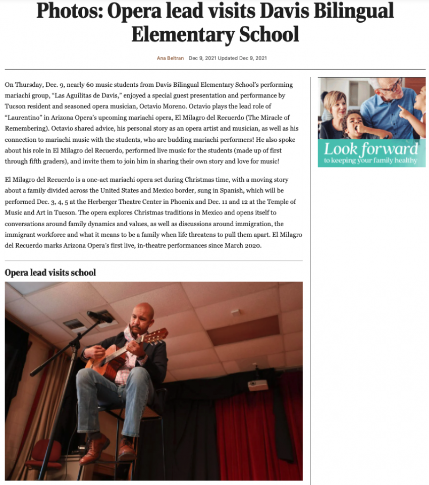 Opera lead visits Davis Bilingual Elementary School