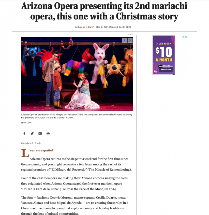 Arizona Opera presenting its 2nd mariachi opera, this one with a Christmas story