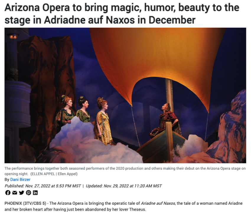 Arizona Opera to bring magic, humor, beauty to the stage in Adriadne auf Naxos in December