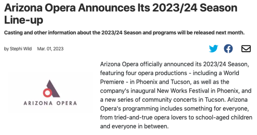 Arizona Opera Announces Its 2023/24 Season Line-up