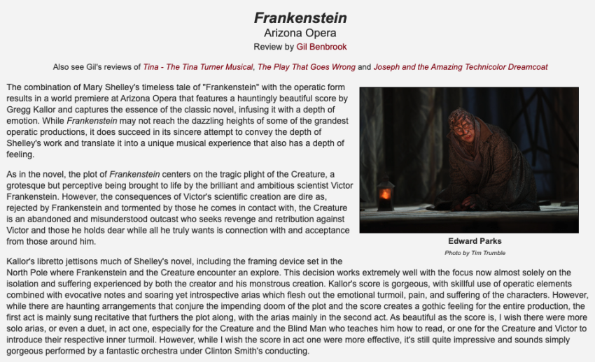 Regional Reviews: Frankenstein