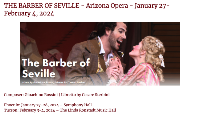 THE BARBER OF SEVILLE - Arizona Opera - January 27-February 4, 2024