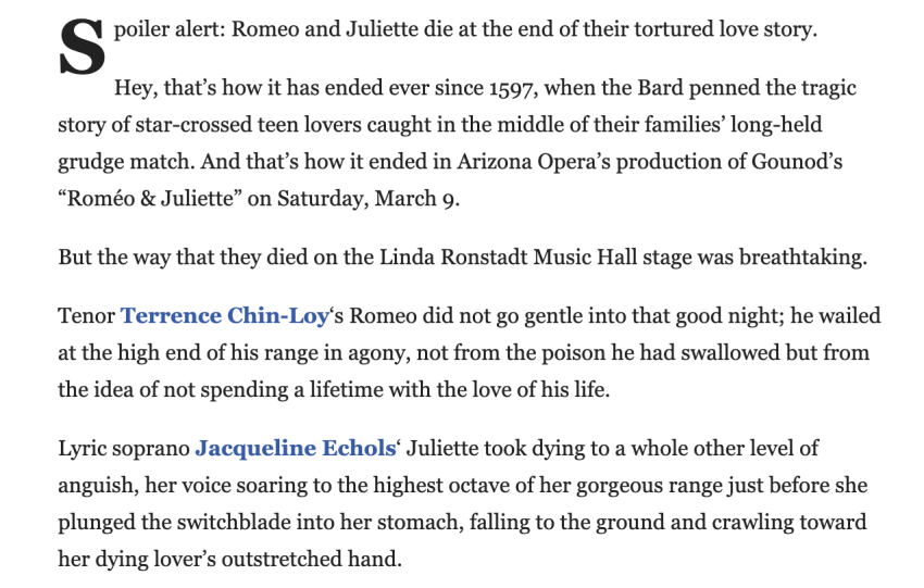 Review: AZ Opera brings unforgettable 'Romeo & Juliette"' to Tucson