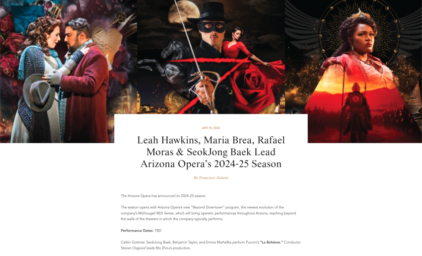 Leah Hawkins, Maria Brea, Rafael Moras & SeokJong Baek Lead Arizona Opera’s 2024-25 Season