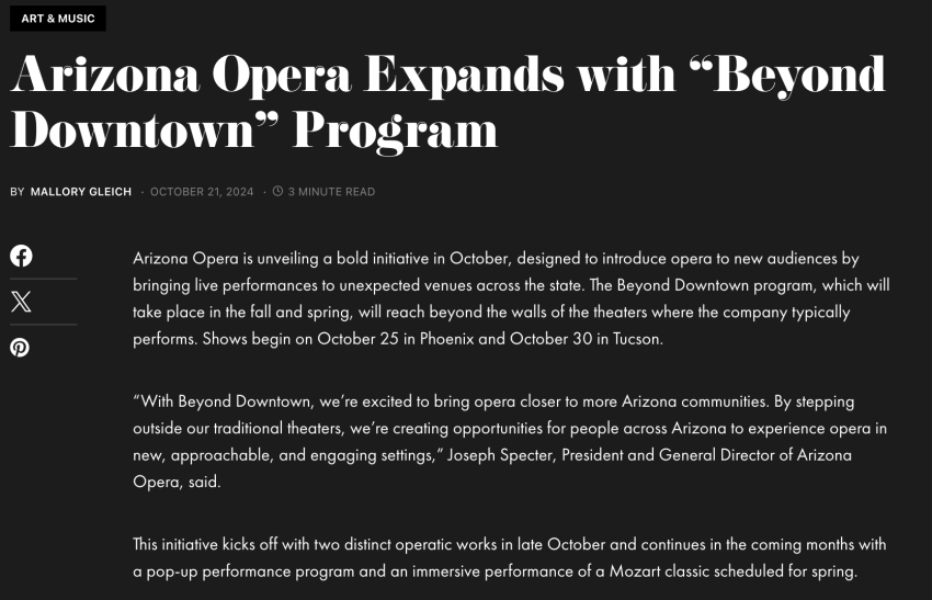 Arizona Opera Expands with “Beyond Downtown” Program