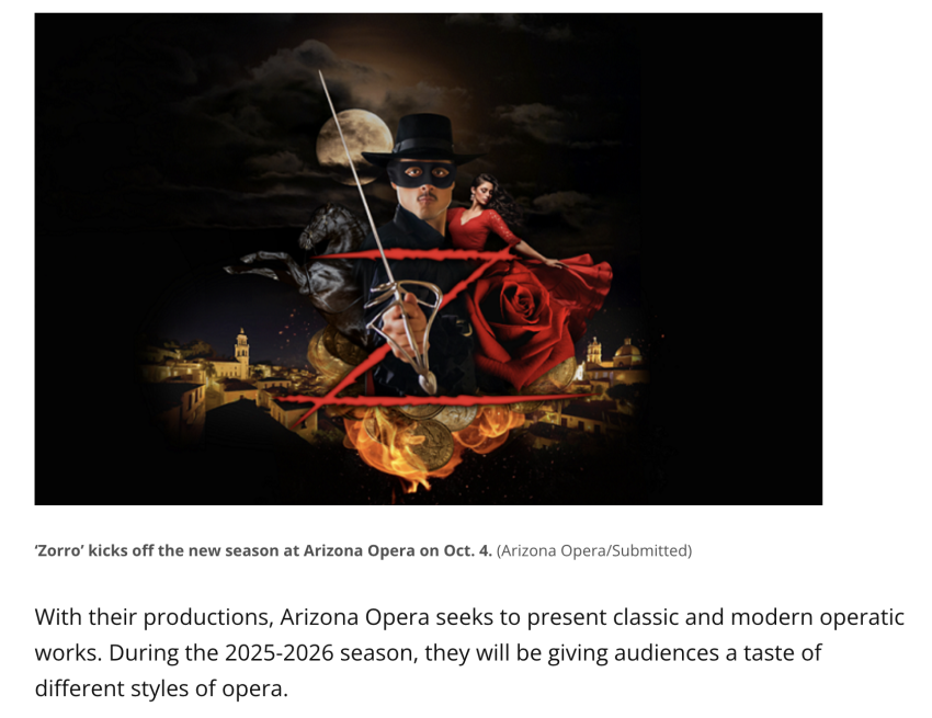 Opera for All Ages: Arizona Opera launches season with statewide premiere of ‘Zorro’
