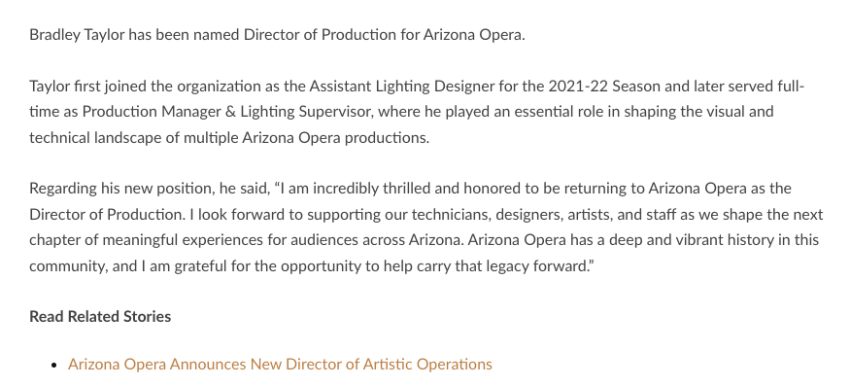 Arizona Opera Announces New Director of Production