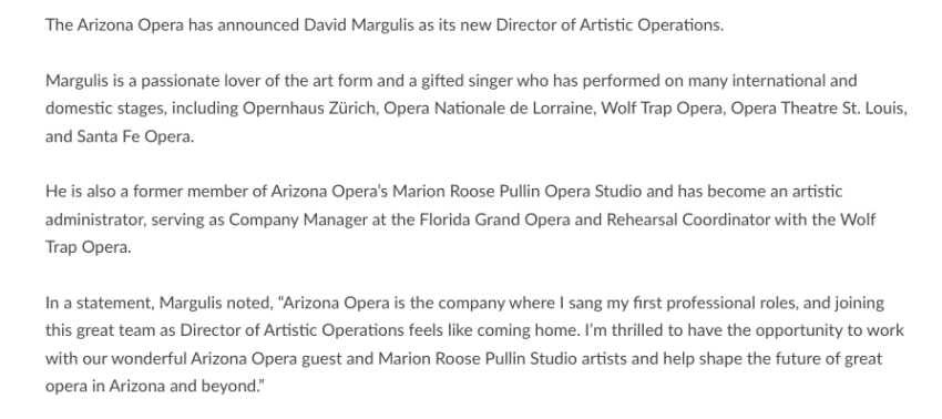 Arizona Opera Announces New Director of Artistic Operations